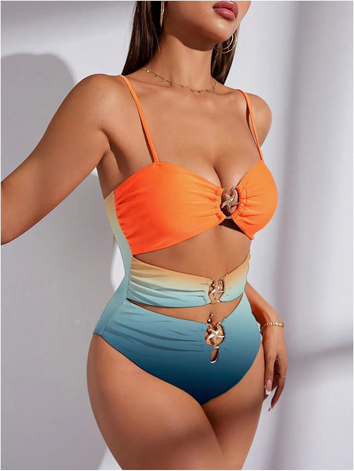Verdusa Women's Cut Out One Piece Backless Wireless Swimsuit with Cover Up Skirt