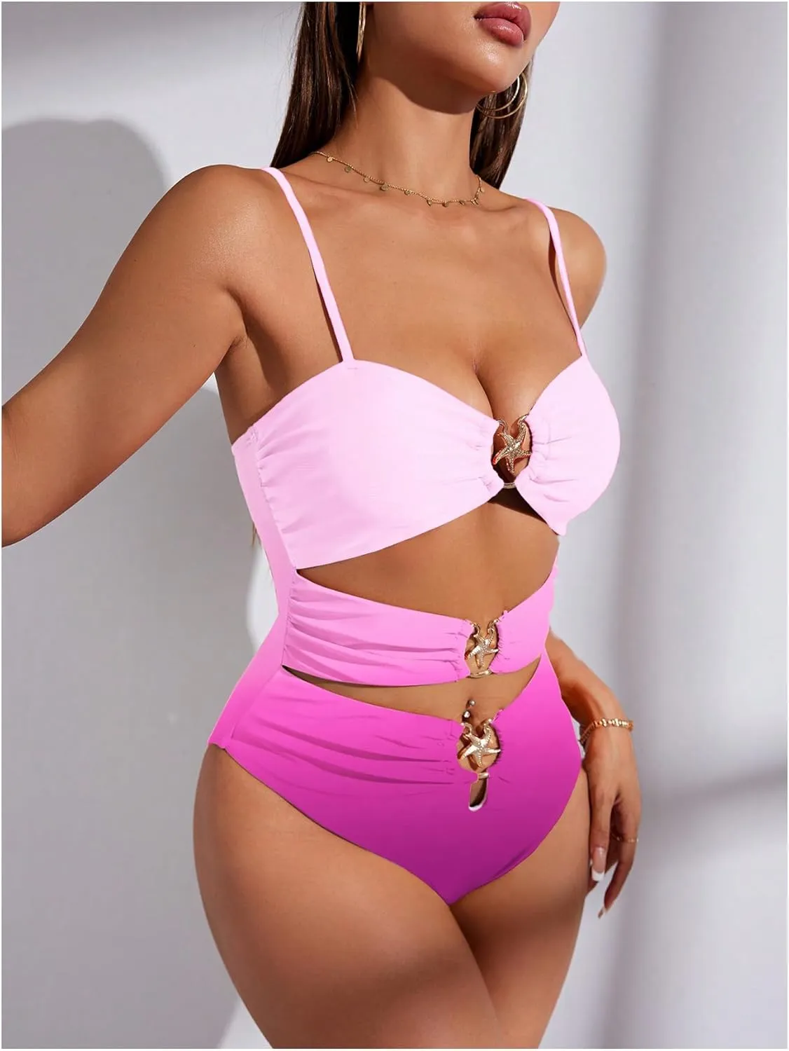 Verdusa Women's Cut Out One Piece Backless Wireless Swimsuit with Cover Up Skirt