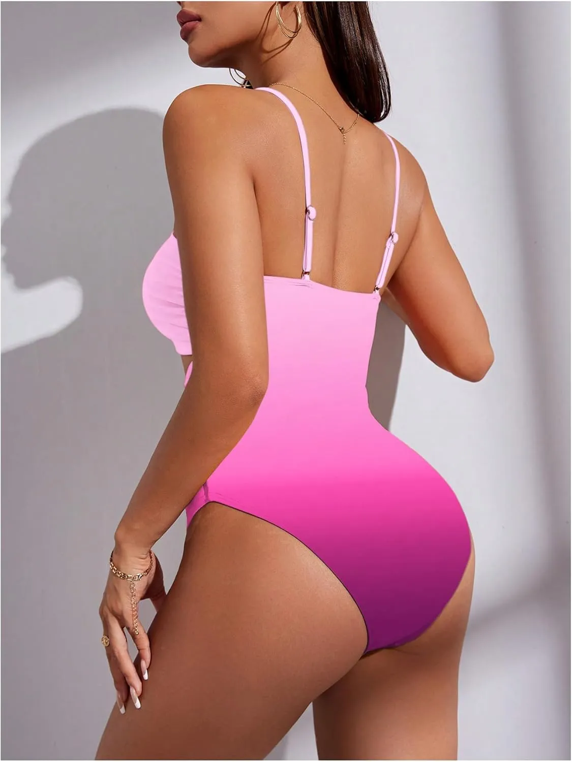 Verdusa Women's Cut Out One Piece Backless Wireless Swimsuit with Cover Up Skirt