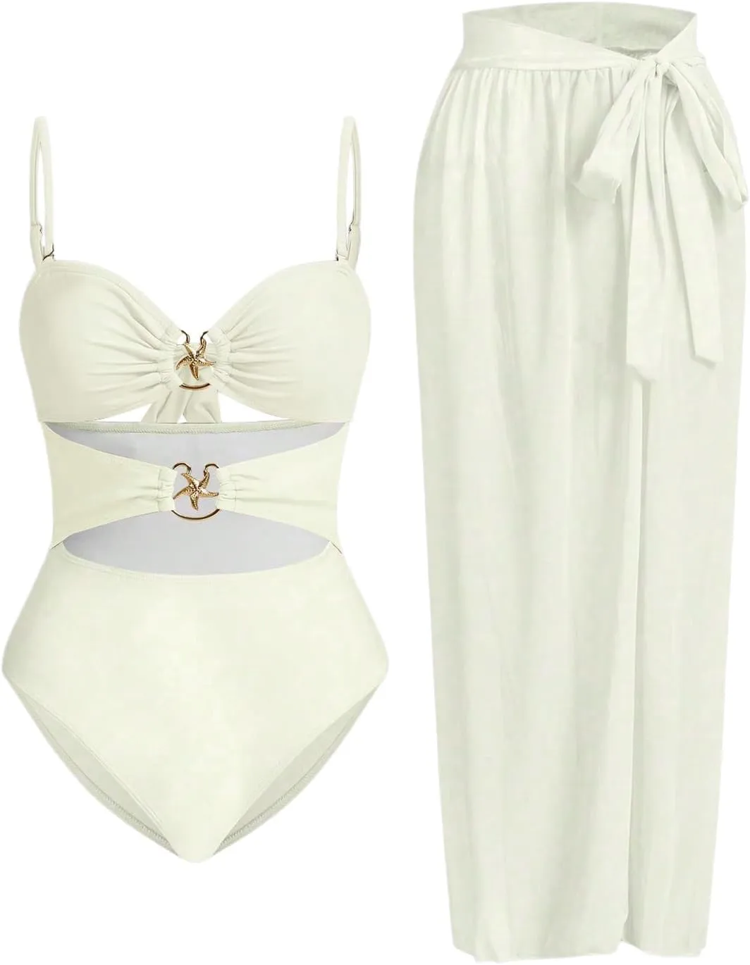 Verdusa Women's Cut Out One Piece Backless Wireless Swimsuit with Cover Up Skirt