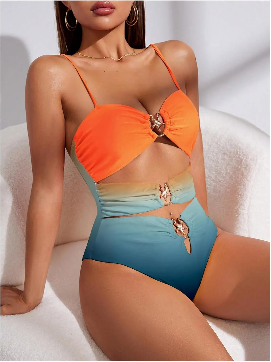 Verdusa Women's Cut Out One Piece Backless Wireless Swimsuit with Cover Up Skirt
