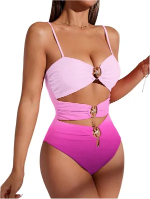 Verdusa Women's Cut Out One Piece Backless Wireless Swimsuit with Cover Up Skirt