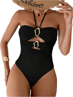Verdusa Women's Cut Out One Piece Swimsuit Backless Halter Bathing Suit