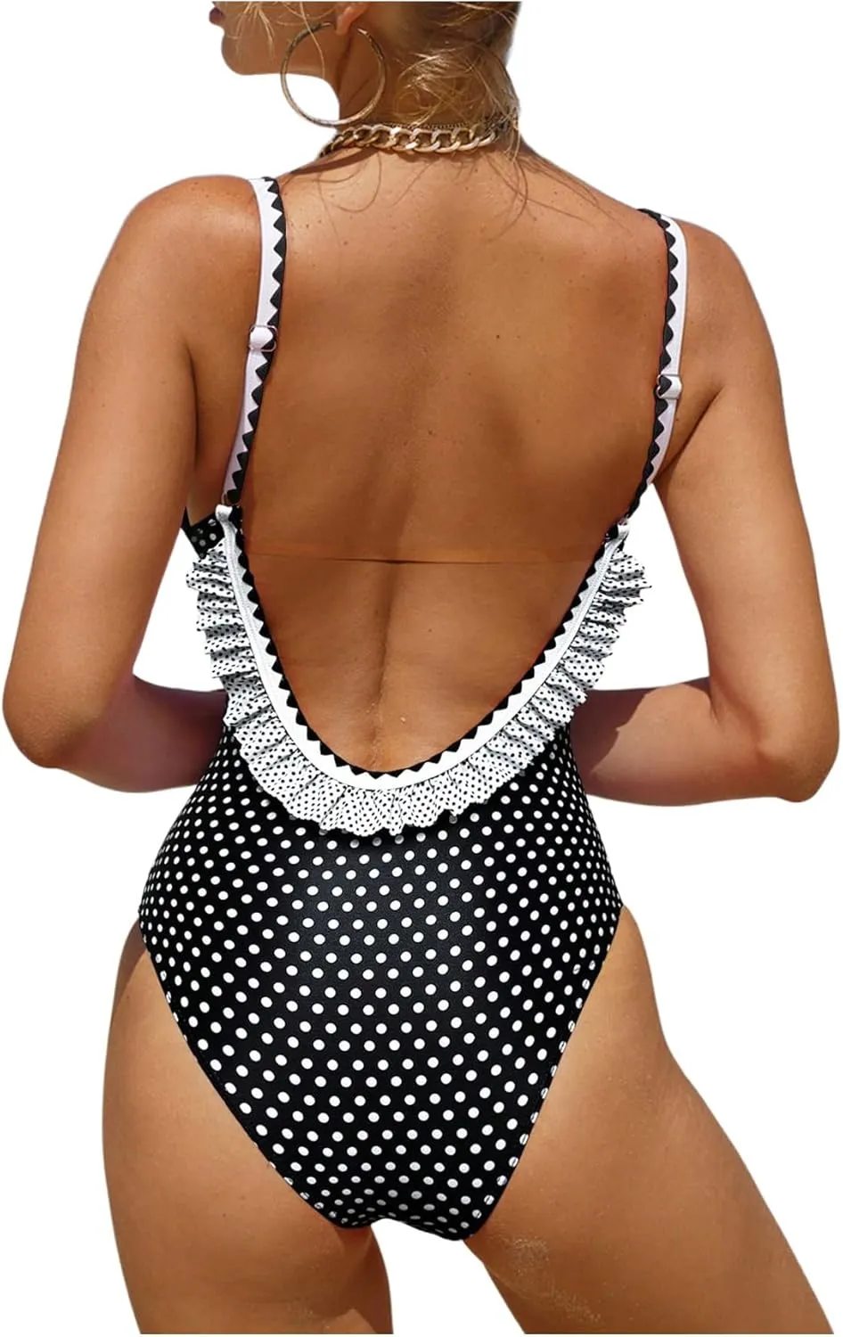Verdusa Women's Ruffled Open Back Spaghetti Strap One Piece Swimsuit Swimwear
