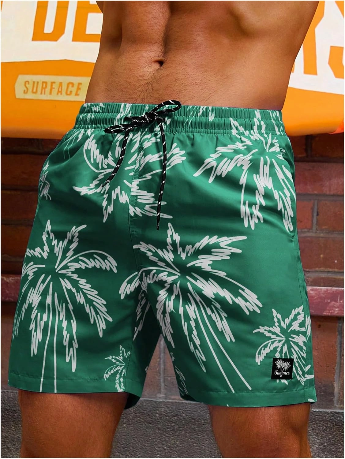 Verdusa Men's Drawstring Waist Swimwear Beach Shorts Swim Trunks with Pockets