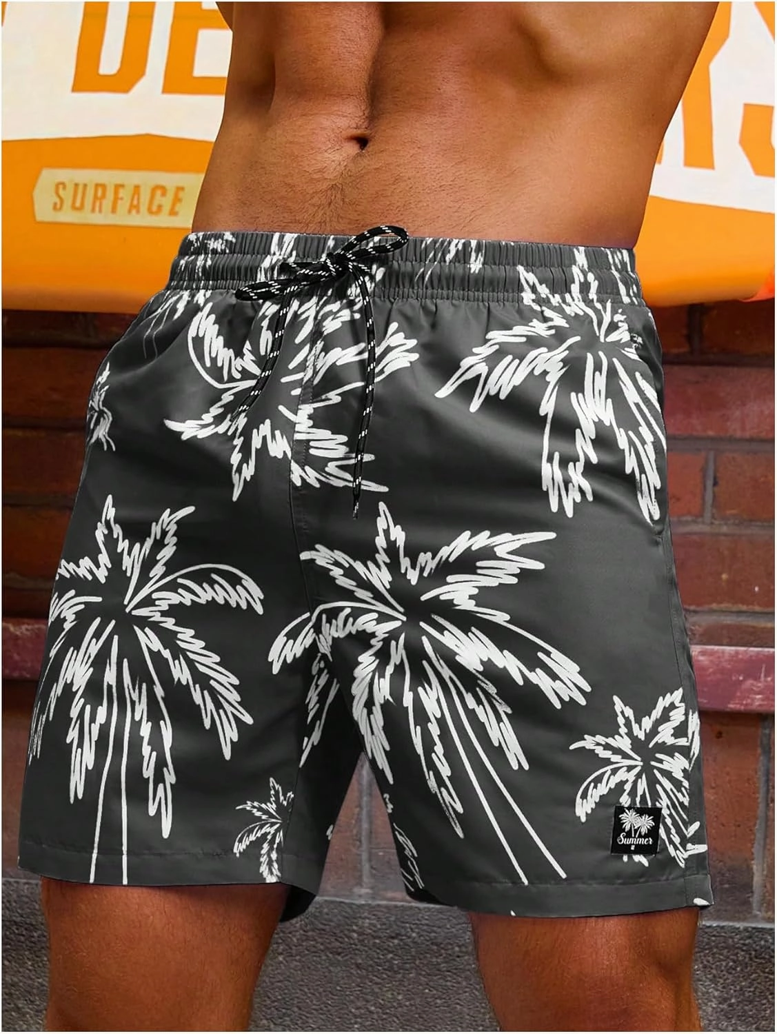 Verdusa Men's Drawstring Waist Swimwear Beach Shorts Swim Trunks with Pockets