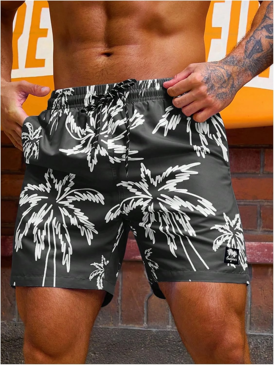Verdusa Men's Drawstring Waist Swimwear Beach Shorts Swim Trunks with Pockets