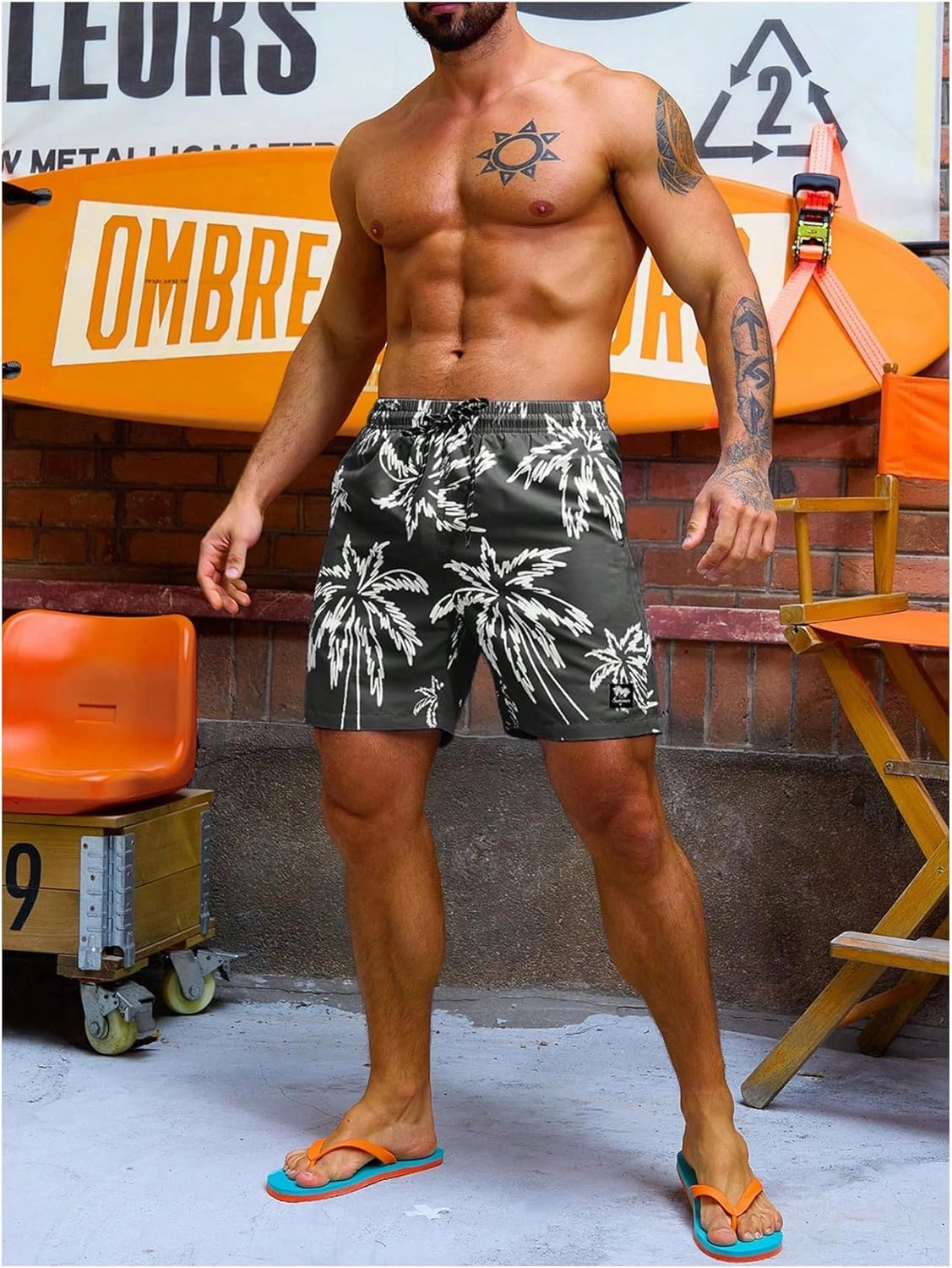 Verdusa Men's Drawstring Waist Swimwear Beach Shorts Swim Trunks with Pockets