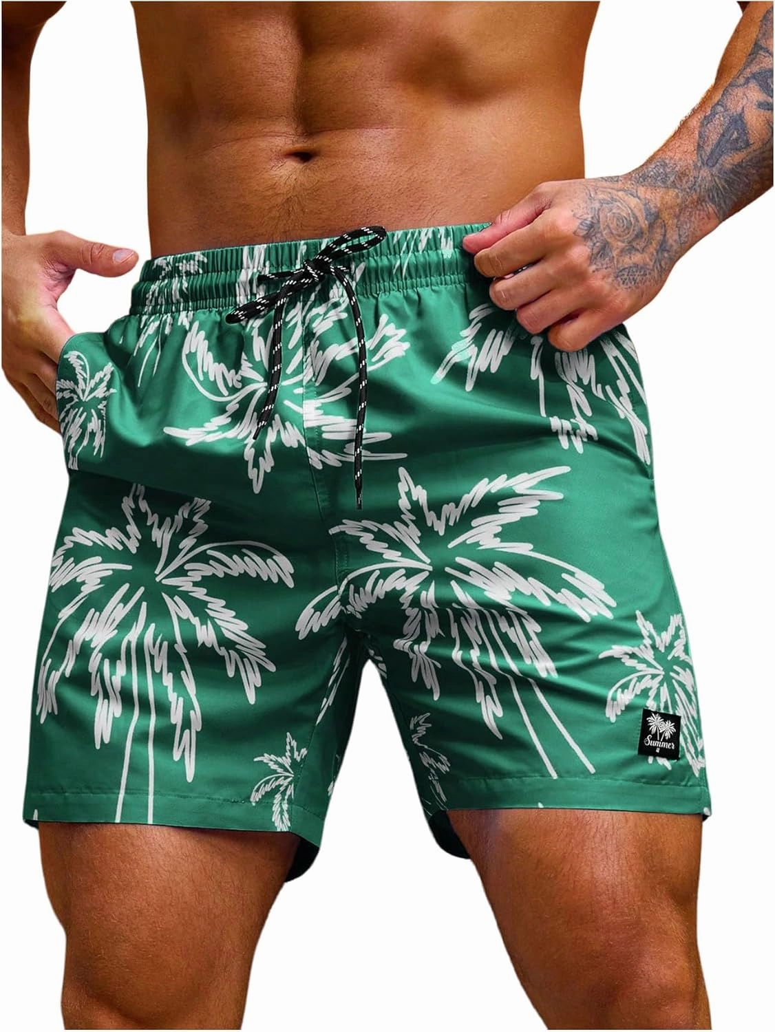 Verdusa Men's Drawstring Waist Swimwear Beach Shorts Swim Trunks with Pockets