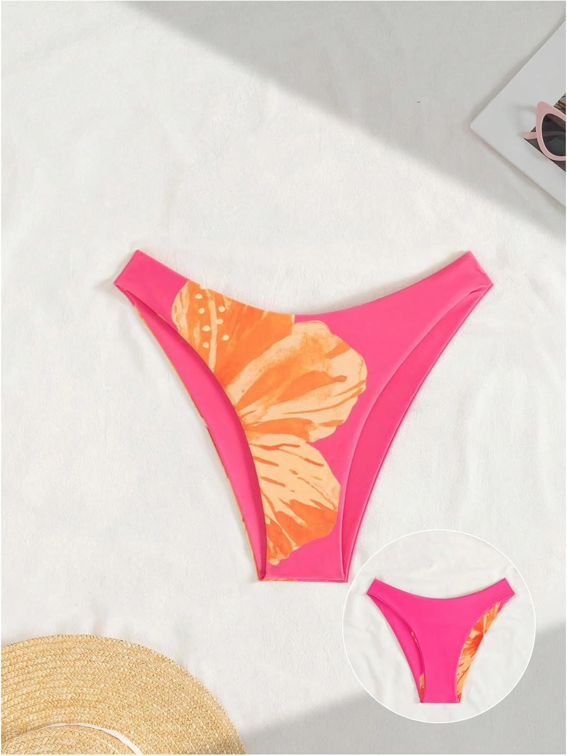 Verdusa Women's Colorblock Floral Bikini Bottoms Low Waist Beach Swim Briefs Panty