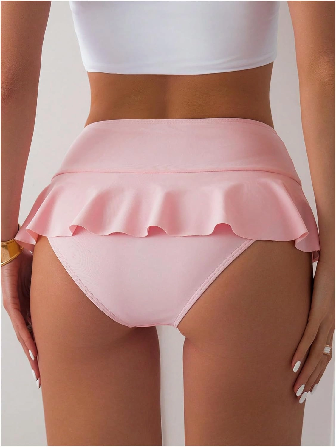 Verdusa Women's Ruffled Bikini Bottoms High Waist Beachwear Swim Briefs