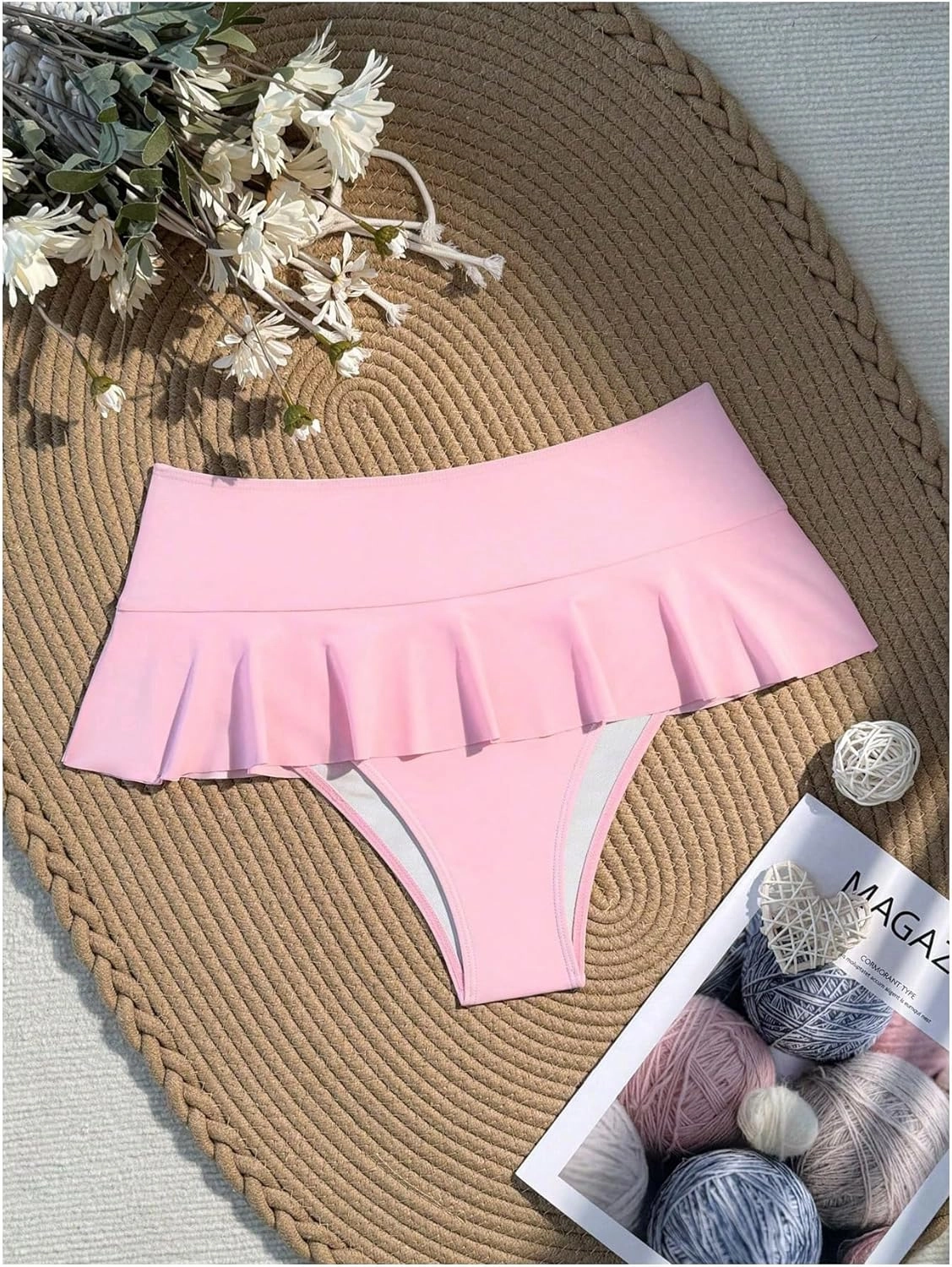 Verdusa Women's Ruffled Bikini Bottoms High Waist Beachwear Swim Briefs