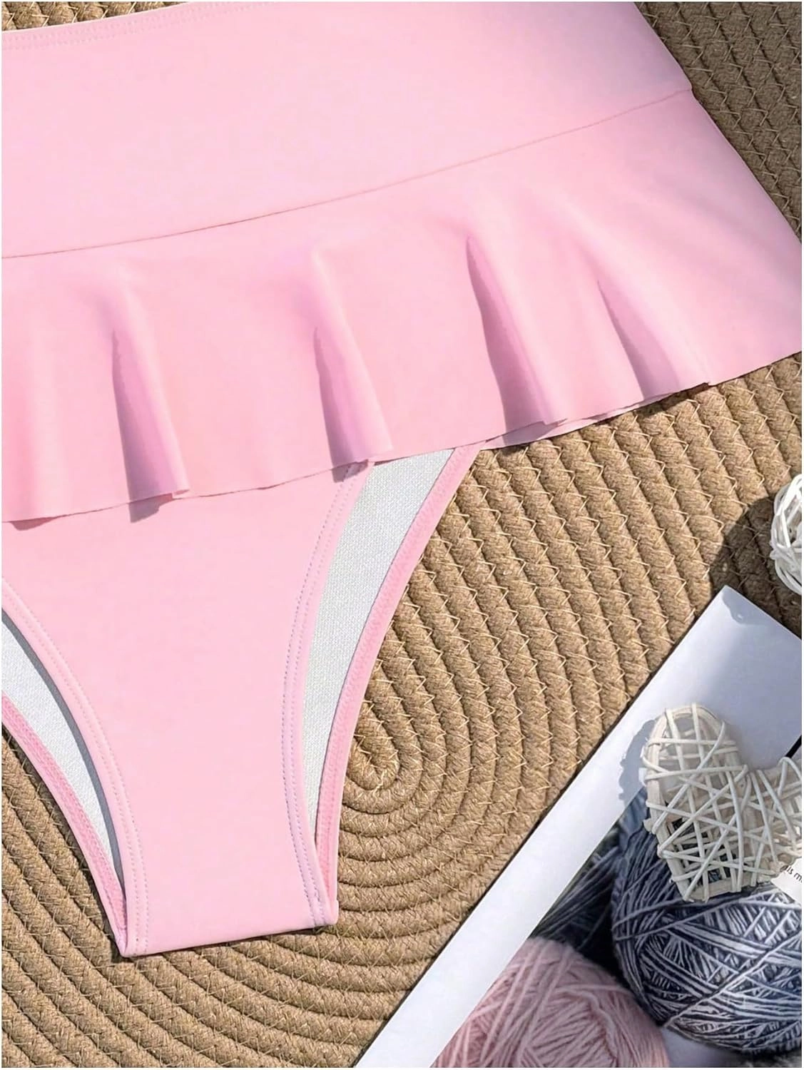 Verdusa Women's Ruffled Bikini Bottoms High Waist Beachwear Swim Briefs
