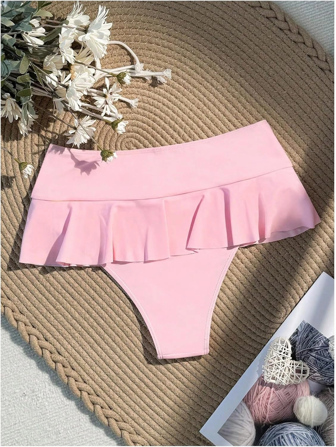 Verdusa Women's Ruffled Bikini Bottoms High Waist Beachwear Swim Briefs