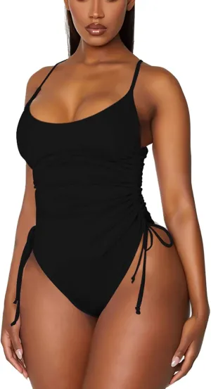 Viottiset Women's Ruched High Cut One Piece Swimsuit Tummy Control Bathing Suit Monokini