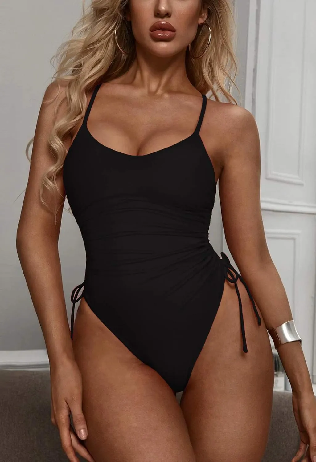 Viottiset Women's Ruched High Cut One Piece Swimsuit Tummy Control Bathing Suit Monokini