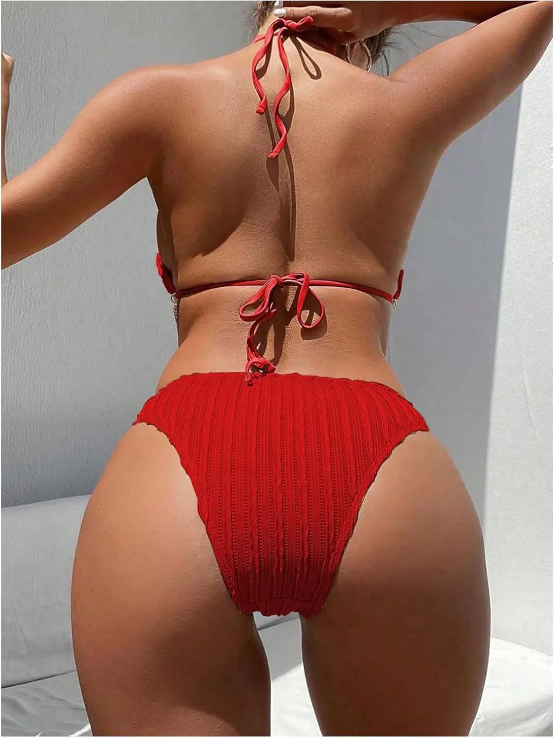 WDIRARA Women's Chain Linked Cut Out Halter One Piece Swimsuit