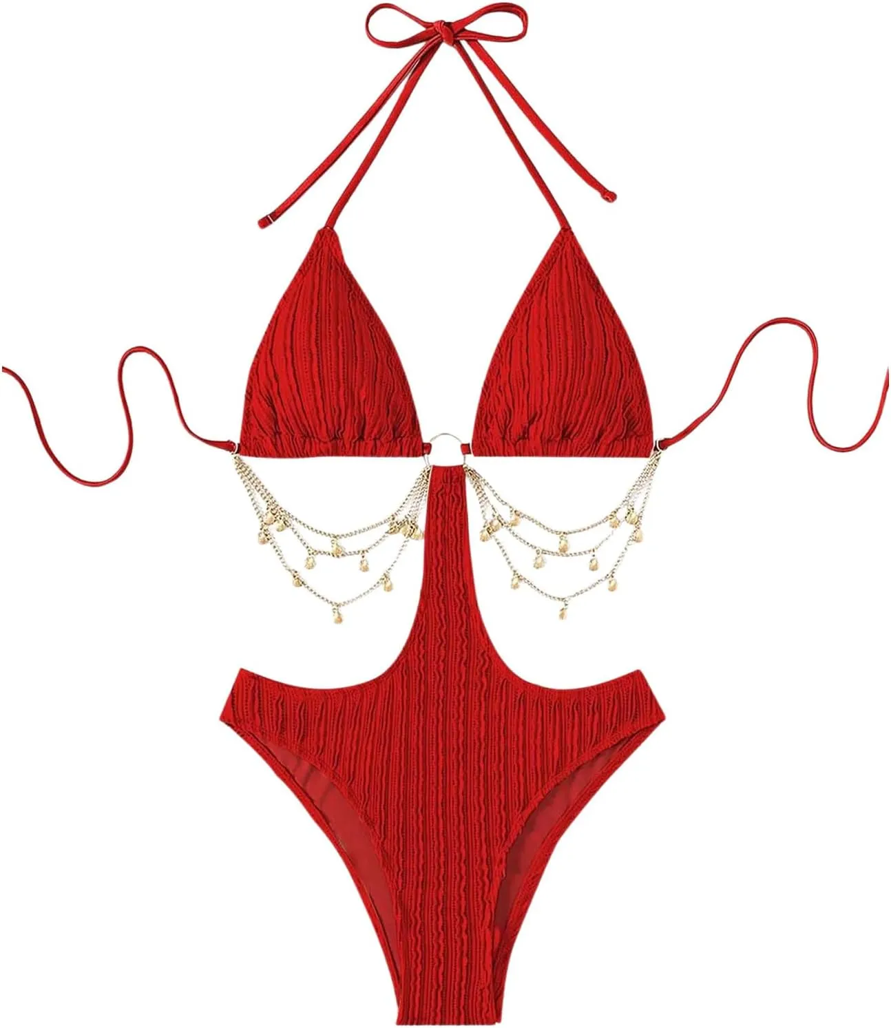 WDIRARA Women's Chain Linked Cut Out Halter One Piece Swimsuit