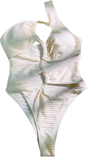 WDIRARA Women's Cut Out One Shoulder Swimsuit Bikini Hollow Out Ruched High Cut One Piece Swimsuit
