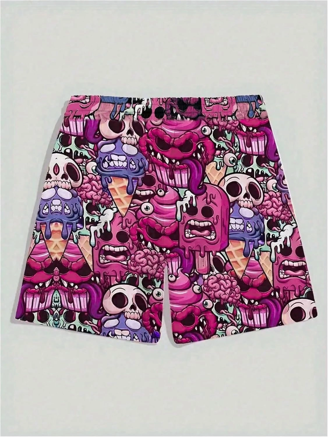 WDIRARA Men's Cartoon Skull Print Swim Trunks Drawstring Elastic Waist Beach Shorts