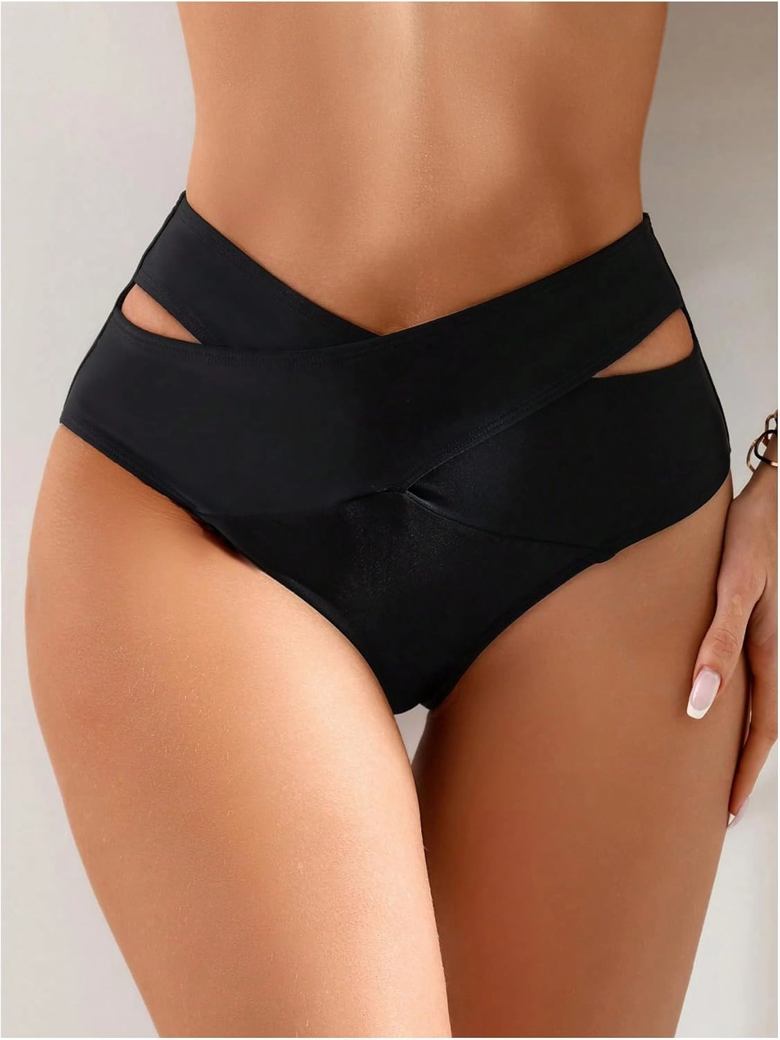 WDIRARA Women's Ruffle Bikini Bottoms High Waist Full Coverage Swim Briefs Bathing Suit Beachwear