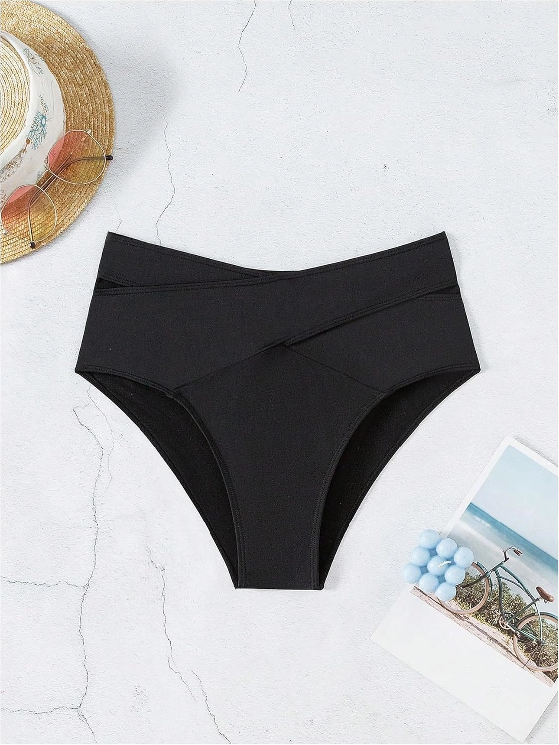 WDIRARA Women's Ruffle Bikini Bottoms High Waist Full Coverage Swim Briefs Bathing Suit Beachwear