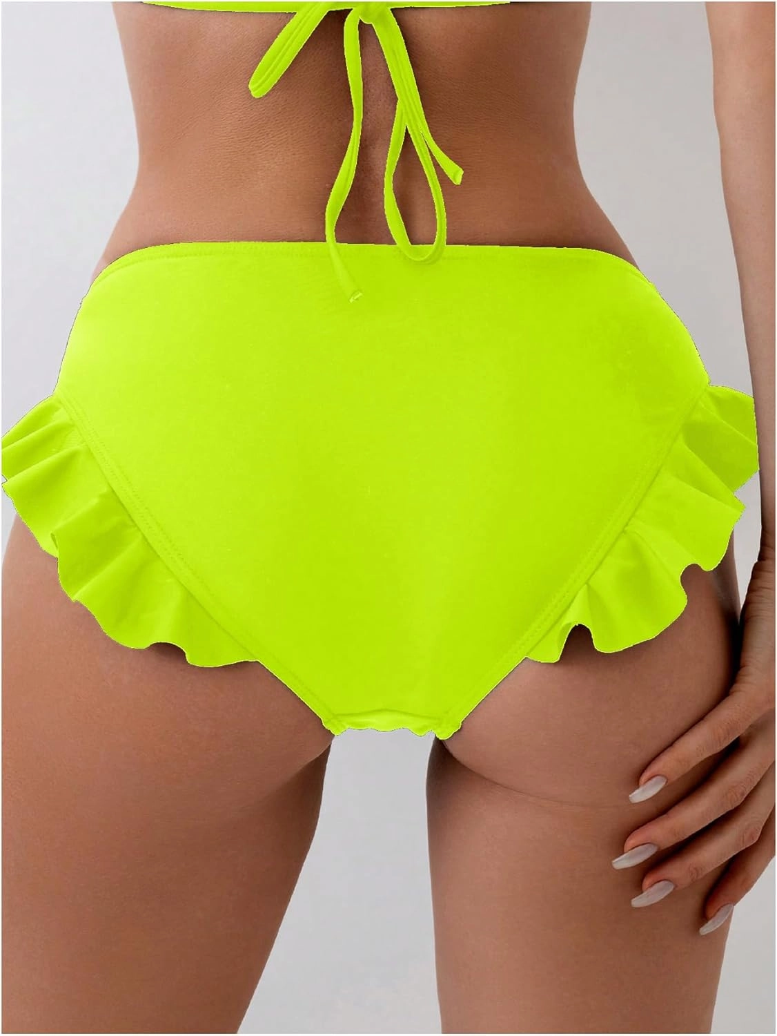 WDIRARA Women's Ruffle Bikini Bottoms High Waist Full Coverage Swim Briefs Bathing Suit Beachwear