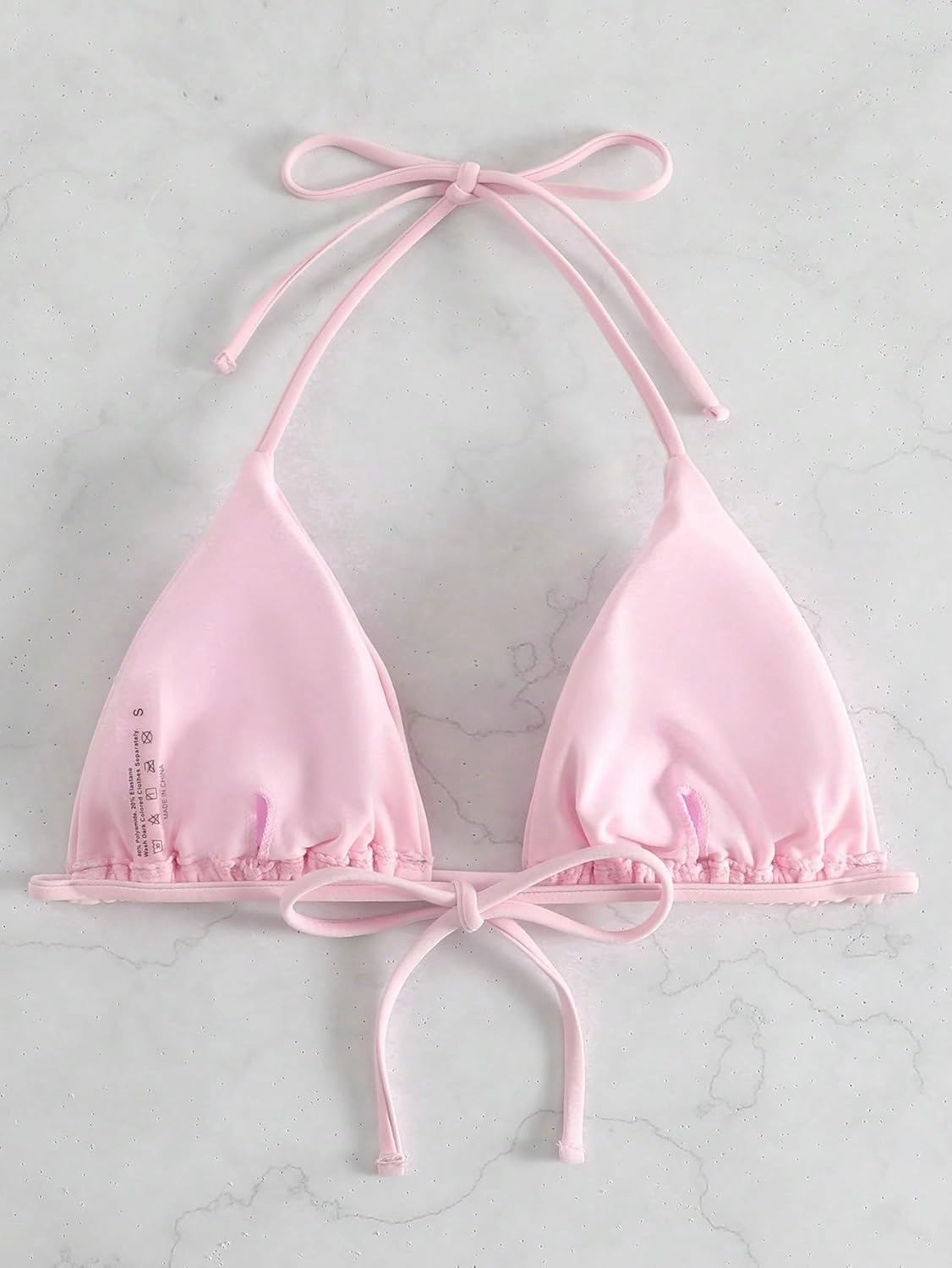 WDIRARA Women's Solid Triangle Bikini Top Sexy Halter String Micro Bathing Suits Tops
