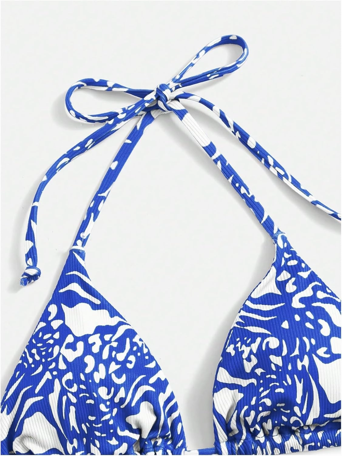 WDIRARA Women's Tropical Print Halter Bikini Top Tie Backless Swim Top