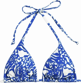 WDIRARA Women's Tropical Print Halter Bikini Top Tie Backless Swim Top
