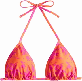 WDIRARA Women's Tropical Print Halter Bikini Top Tie Backless Swim Top