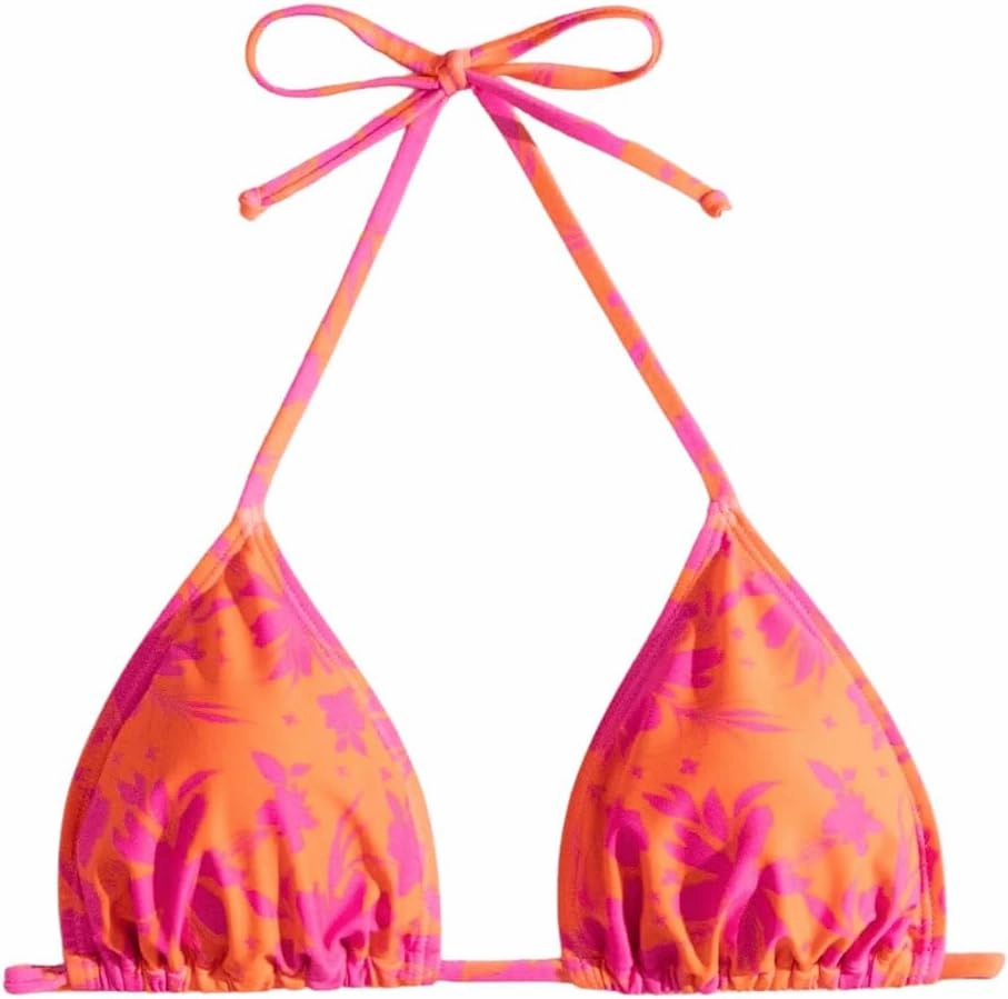 WDIRARA Women's Tropical Print Halter Bikini Top Tie Backless Swim Top