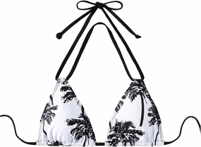 WDIRARA Women's Tropical Print Halter Bikini Top Tie Backless Swim Top