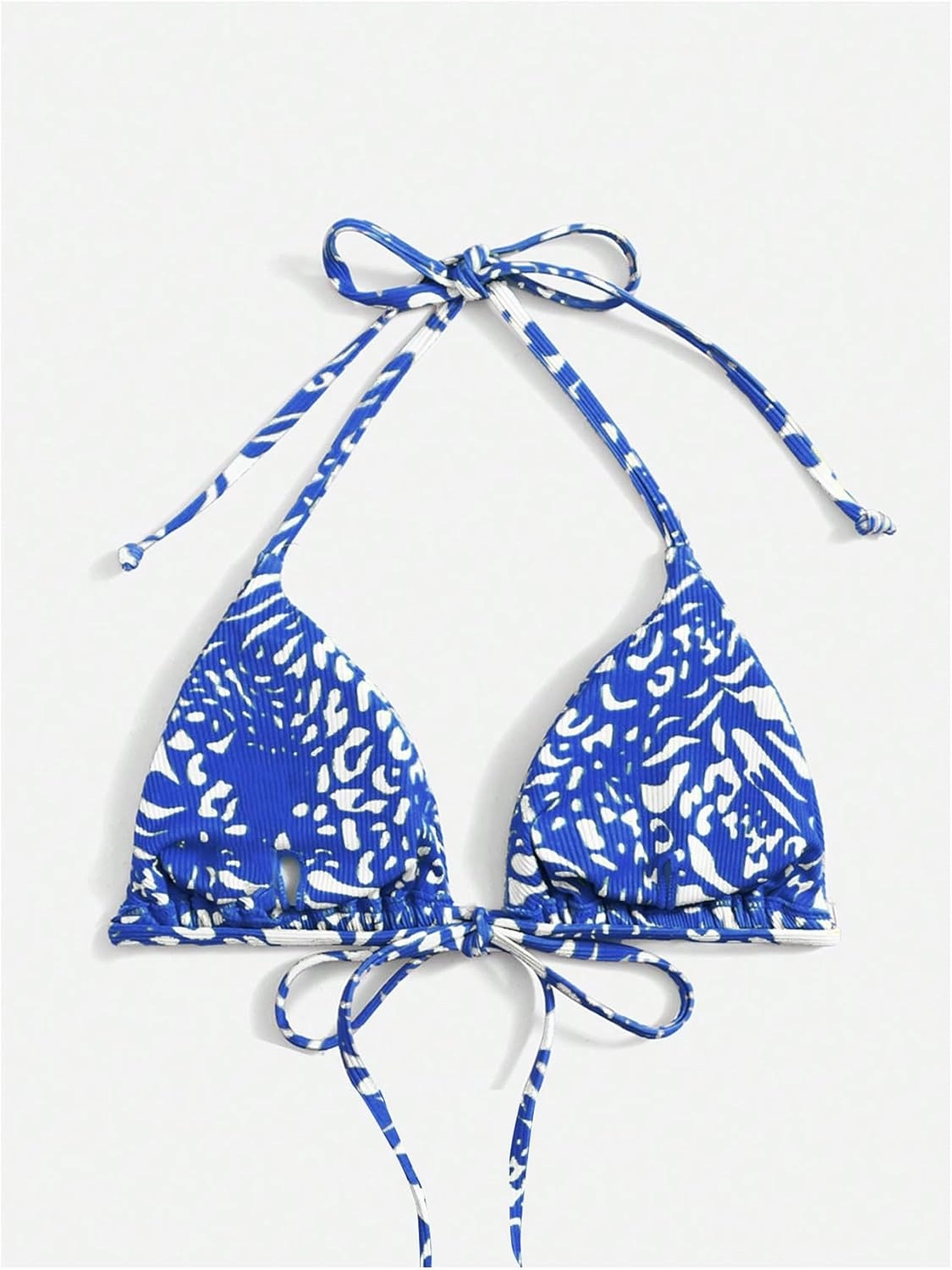 WDIRARA Women's Tropical Print Halter Bikini Top Tie Backless Swim Top