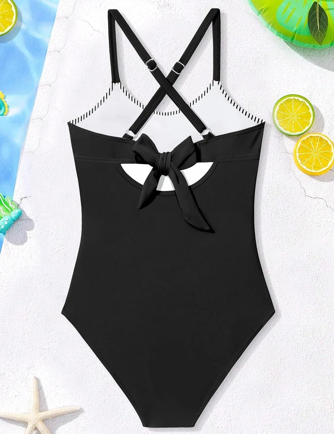 WIQI Girls Swimsuit Criss Cross Ruched One Piece Bathing Suit for Girls Adjustable Tie Back Swimwear 9-16Y