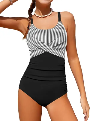 WIQI Girls Swimsuit Criss Cross Ruched One Piece Bathing Suit for Girls Adjustable Tie Back Swimwear 9-16Y