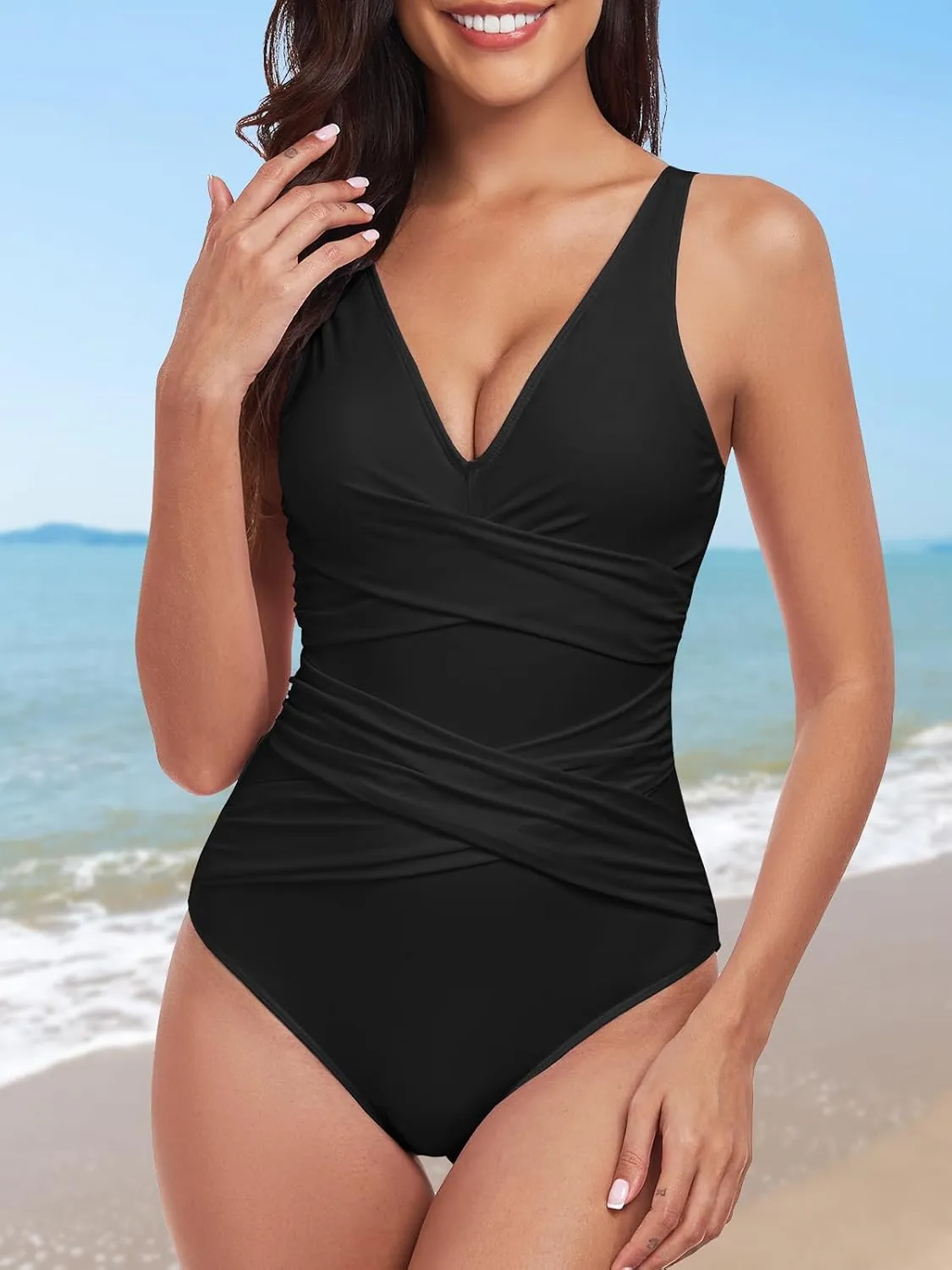 Women One Piece Swimsuit Tummy Control Bathing Suits for Women Slimming Ruched Swimsuits Cutout Swimwear
