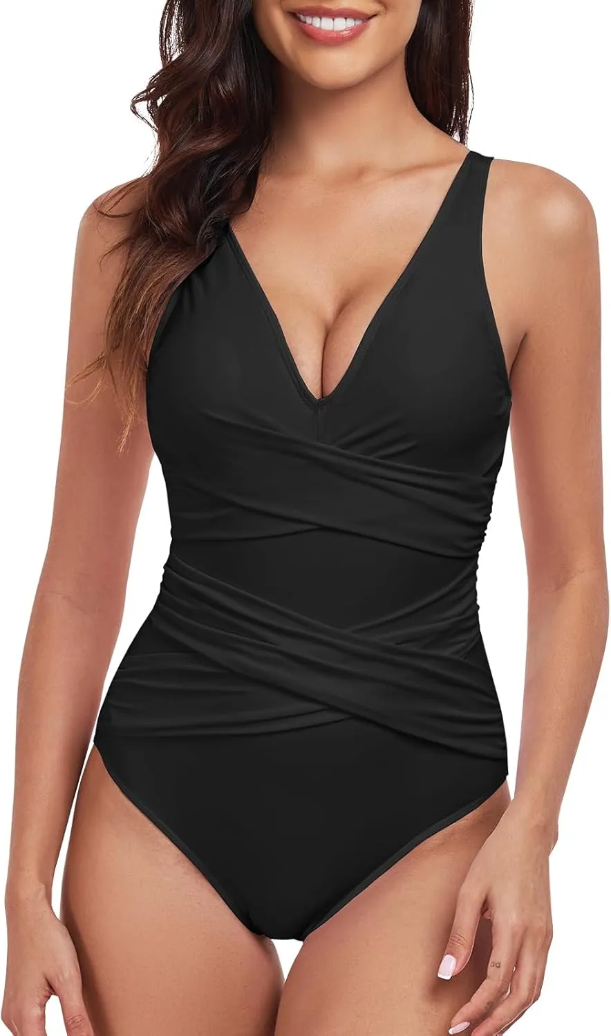 Women One Piece Swimsuit Tummy Control Bathing Suits for Women Slimming Ruched Swimsuits Cutout Swimwear