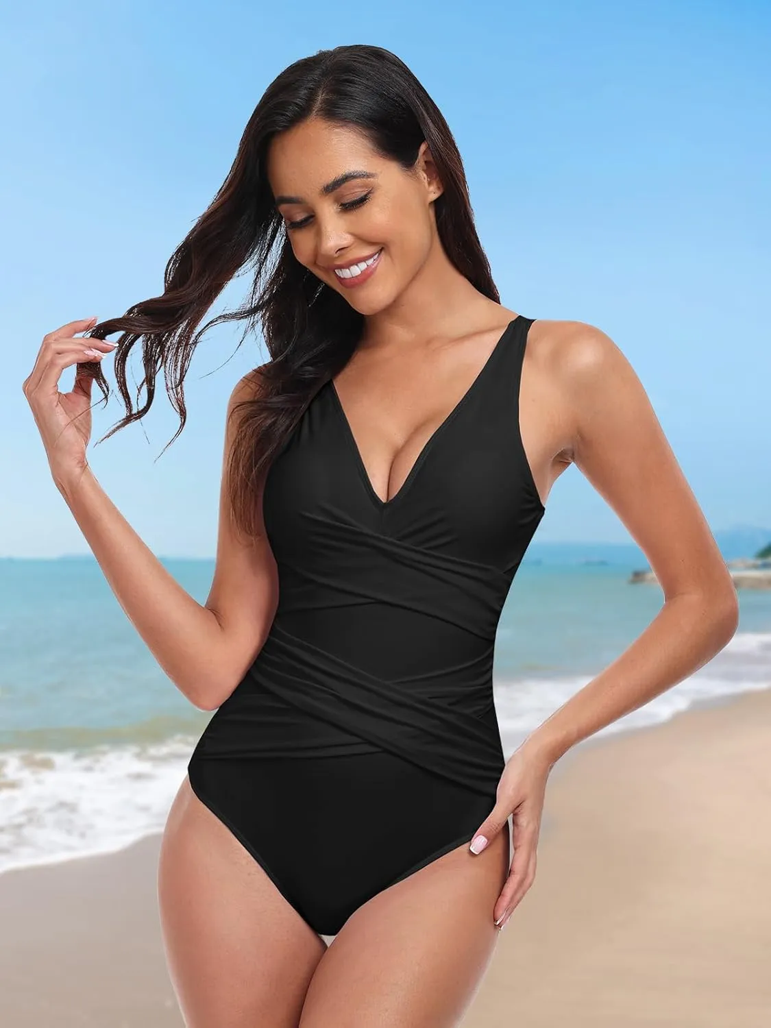 Women One Piece Swimsuit Tummy Control Bathing Suits for Women Slimming Ruched Swimsuits Cutout Swimwear