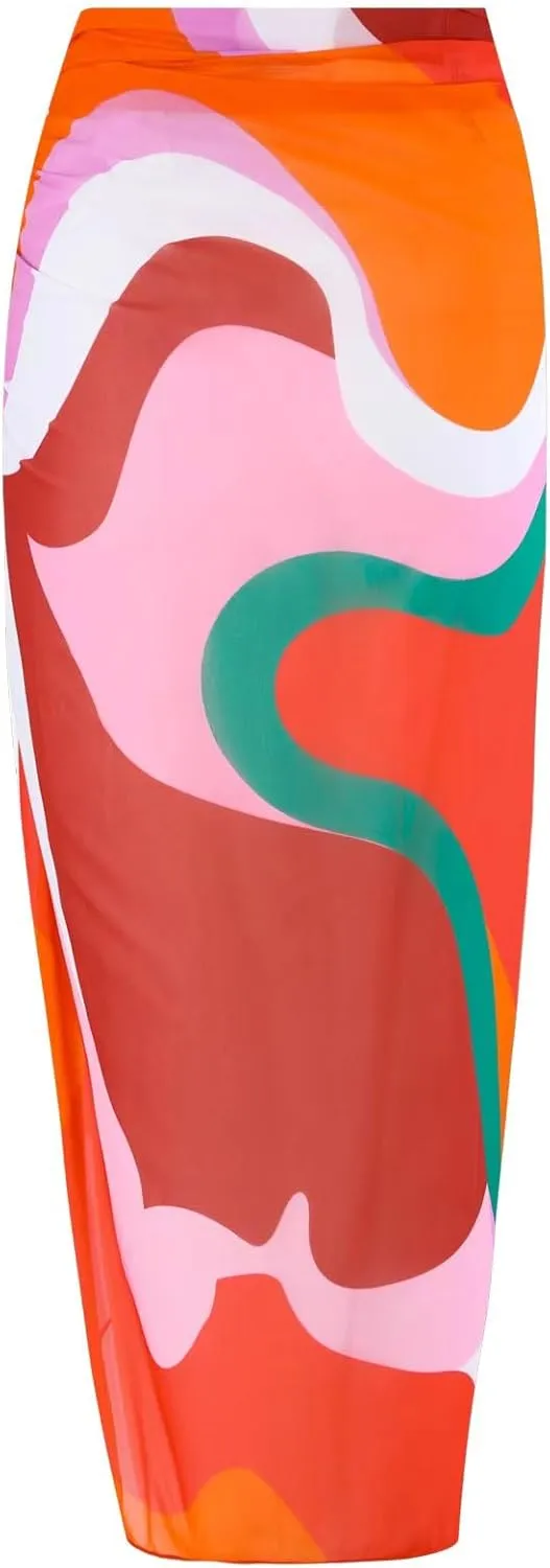 Women One Piece Swimsuit with Cover up Set High Waisted Beach Wrap Skirt Two Piece Bathing Suit