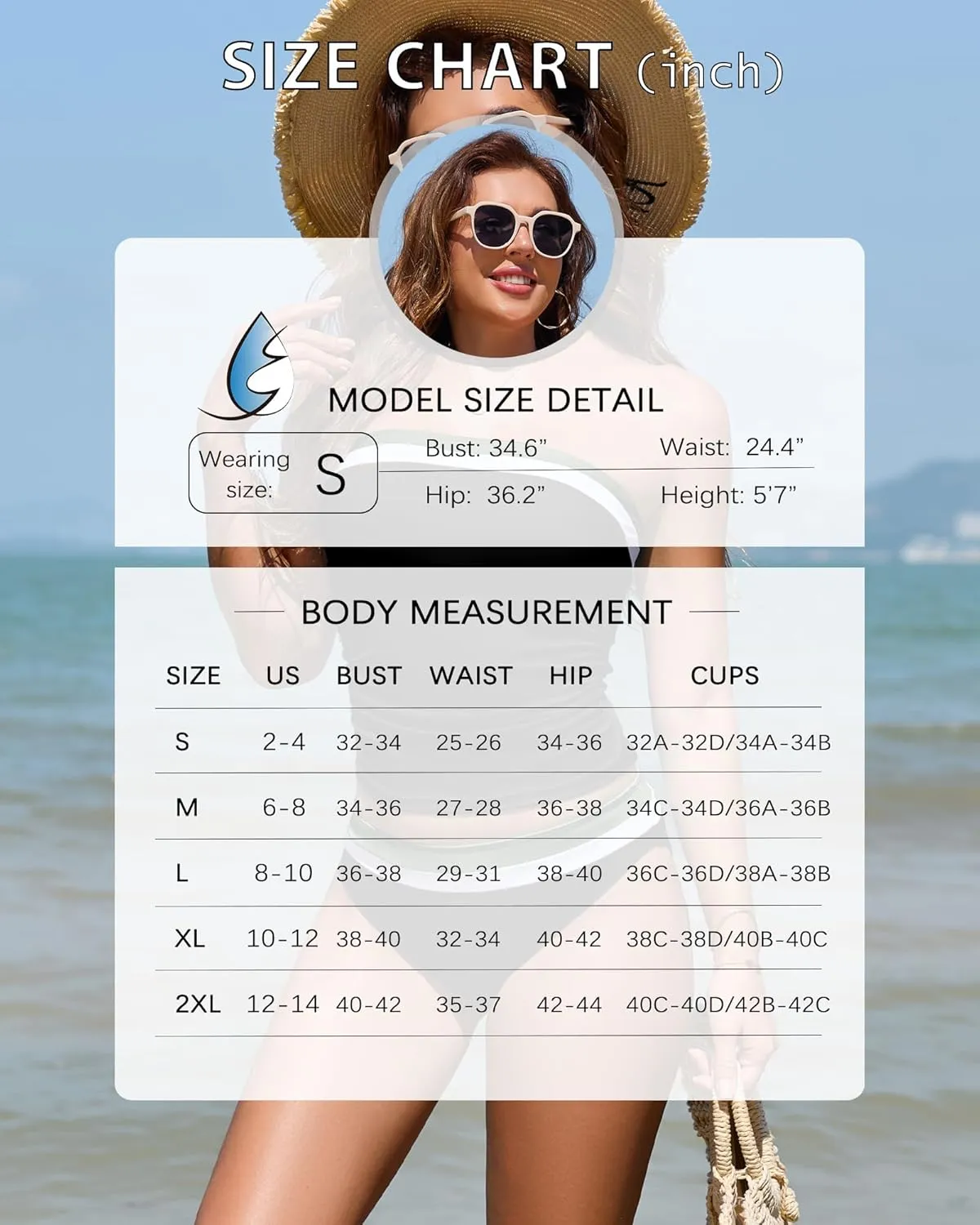 Women Two Piece Bandeau Swimsuit - Bathing Suit Tummy Control Color Block Bikini Set Coverage Strapless Top Tankini