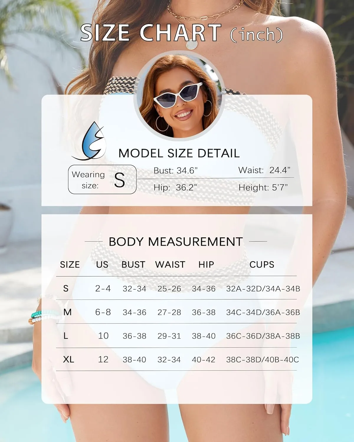 Women Two Piece Bandeau Swimsuit - High Waisted Bikini Sets Tummy Control Bathing Suit Strapless Bikini Top