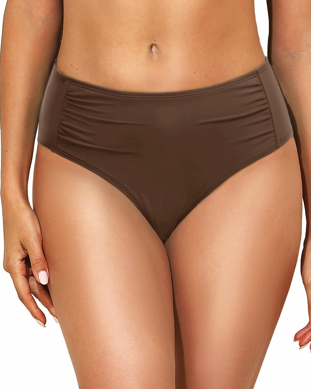Women Full Coverage Bikini Bottoms - Mid Rise Bathing Suit Ruched Swim Bottom Swimsuit Swimwear