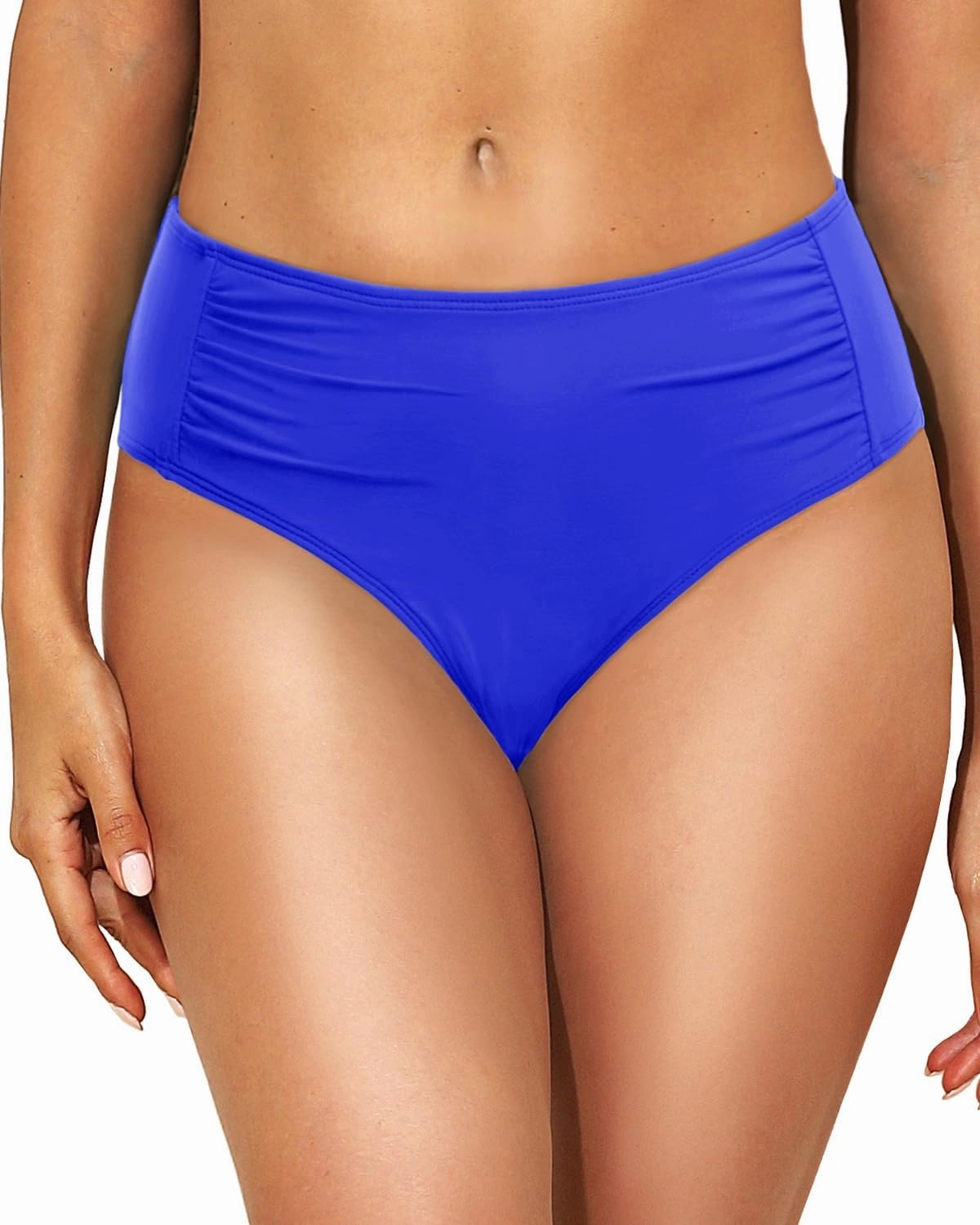 Women Full Coverage Bikini Bottoms - Mid Rise Bathing Suit Ruched Swim Bottom Swimsuit Swimwear