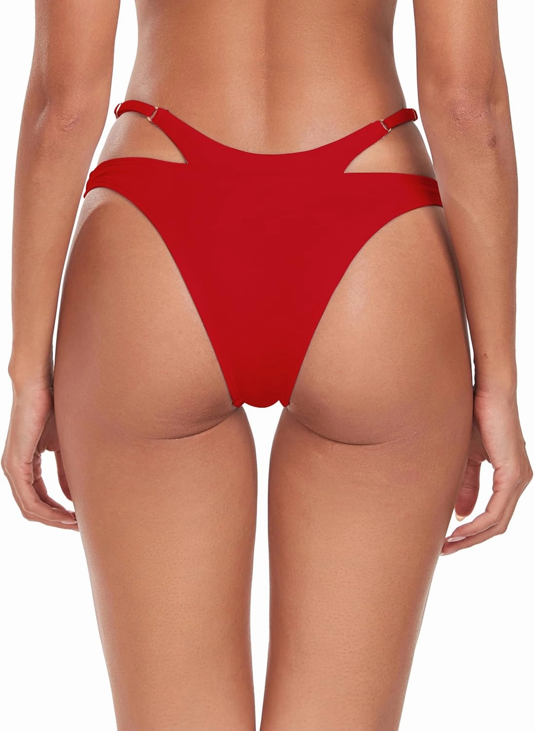 Women's Adjustable Swim Bottoms High Cut Low Waisted Bikini Bottoms Cheeky Bathing Suit Bottoms