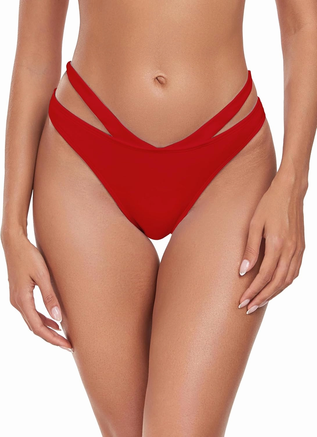 Women's Adjustable Swim Bottoms High Cut Low Waisted Bikini Bottoms Cheeky Bathing Suit Bottoms