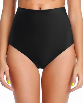 Women's Black High Waisted Bikini Bottom Full Coverage Bathing Suit Swim Bottoms Tummy Control Swimsuit Shorts