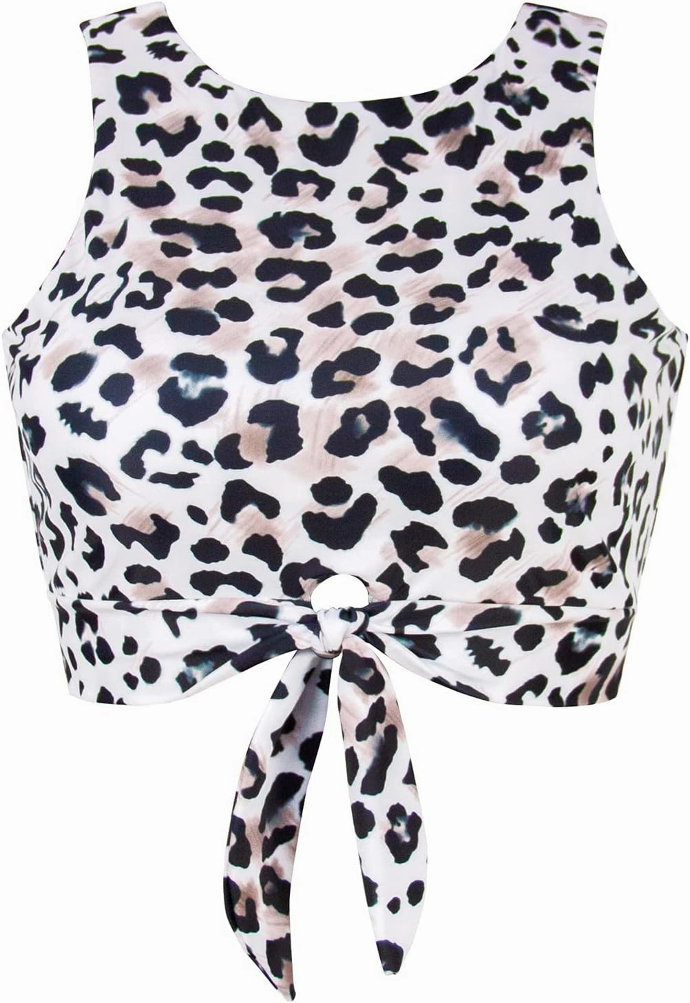 Women's Cut Out Tie Knot Front Scoop High Neck Tank Crop Top Bikini Swimsuit Top Only