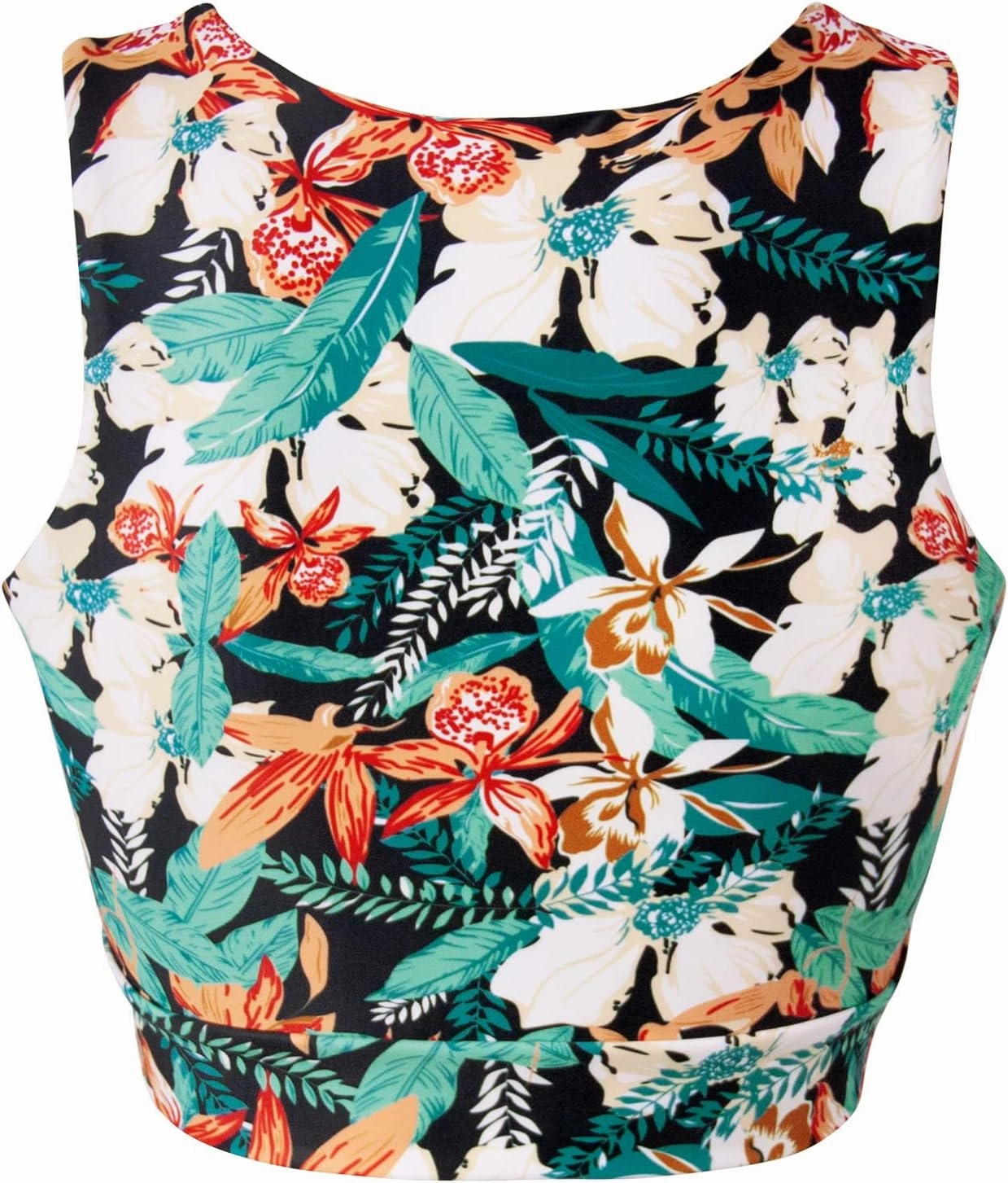 Women's Cut Out Tie Knot Front Scoop High Neck Tank Crop Top Bikini Swimsuit Top Only