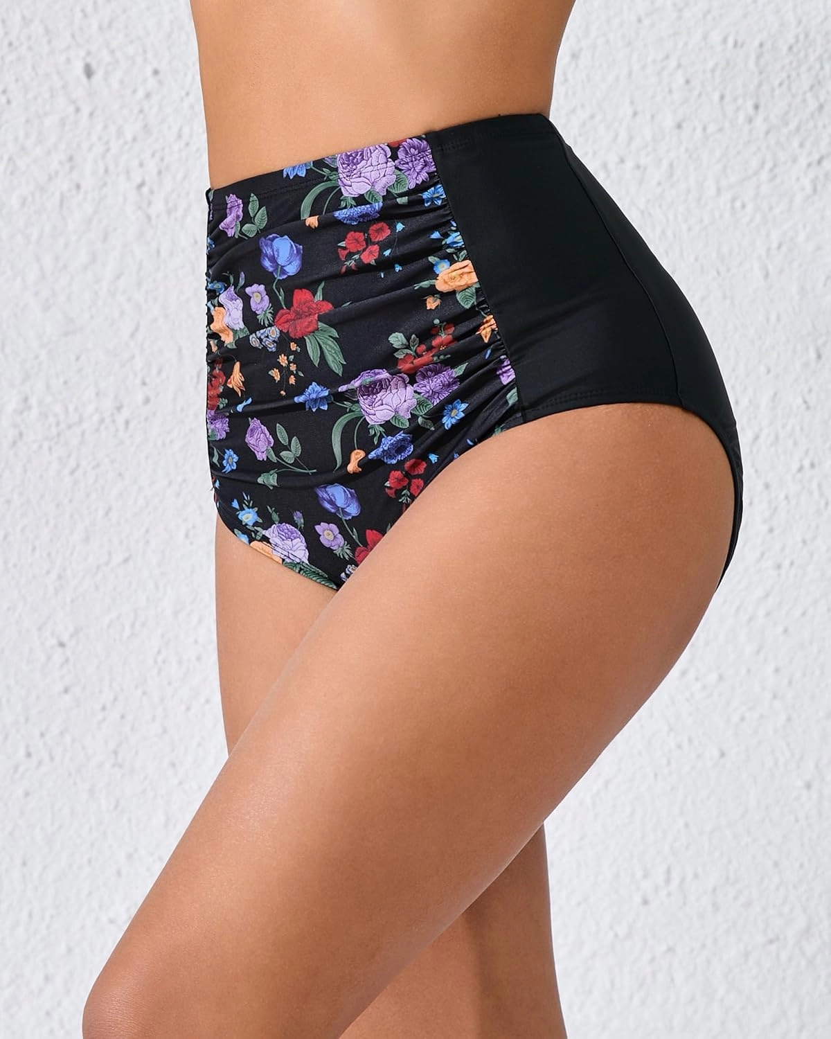 Women's High Waisted Bikini Bottoms Ruched Swim Bottoms Full Coverage Tankini Swimsuits Bottoms